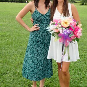 Michael Kors Spaghetti Strap Stretch Turquoise Print Midi Dress Size Small